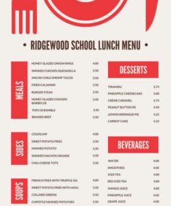 School Breakfast And Lunch Menu Template Doc Sample