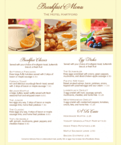 Simple Breakfast Menu Template Excel Sample