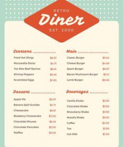 Best American Diner Menu Template Excel Example