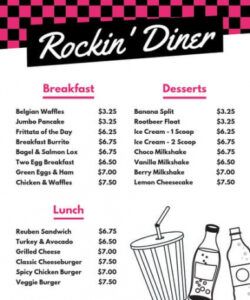 Editable American Diner Menu Template  Example