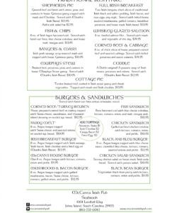 Irish Pub Menu Template Word Example