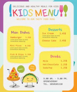 Printable Kids Menu Design Template Excel Sample