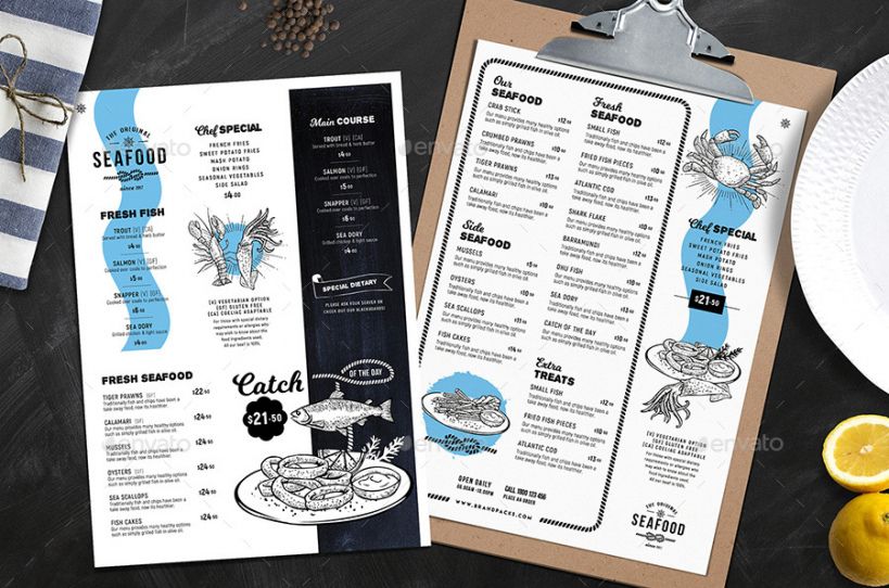 Printable Seafood Restaurant Menu Template PDF Minasinternational