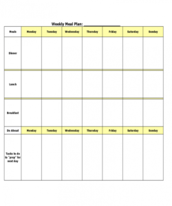 Printable Weekly Dinner Menu Planner Template Word Example