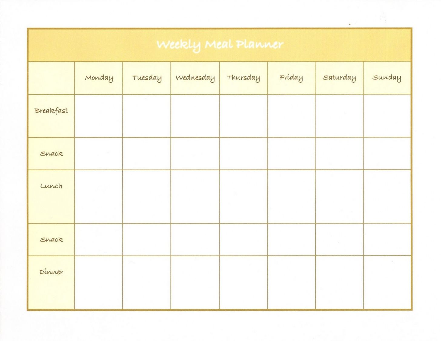 Weekly Menu Planner Template Word