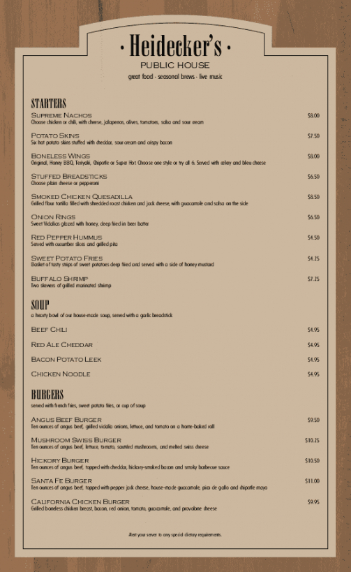 Professional Irish Pub Menu Template Word Sample