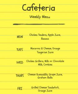 School Cafeteria Menu Template Excel