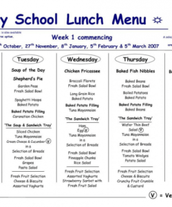 School Cafeteria Menu Template Pdf Sample