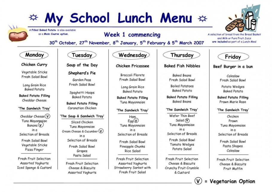 School Cafeteria Menu Template Pdf Sample 