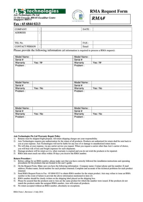 Best Return Material Authorization Form Template Doc
