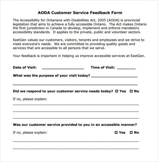 Costum Customer Feedback Form Template Doc Sample