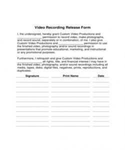 Editable Video And Photo Release Form Template