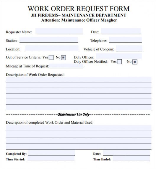 Editable Work Request Form Template Excel Example