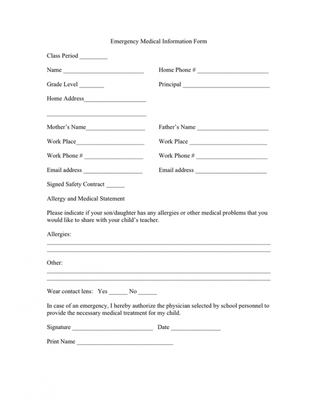 Emergency Medical Information Form Template Pdf Example