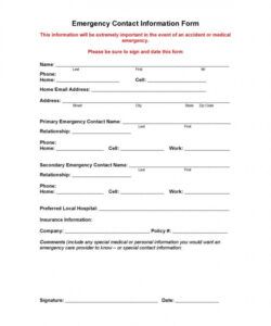 Emergency Medical Information Form Template Word Sample