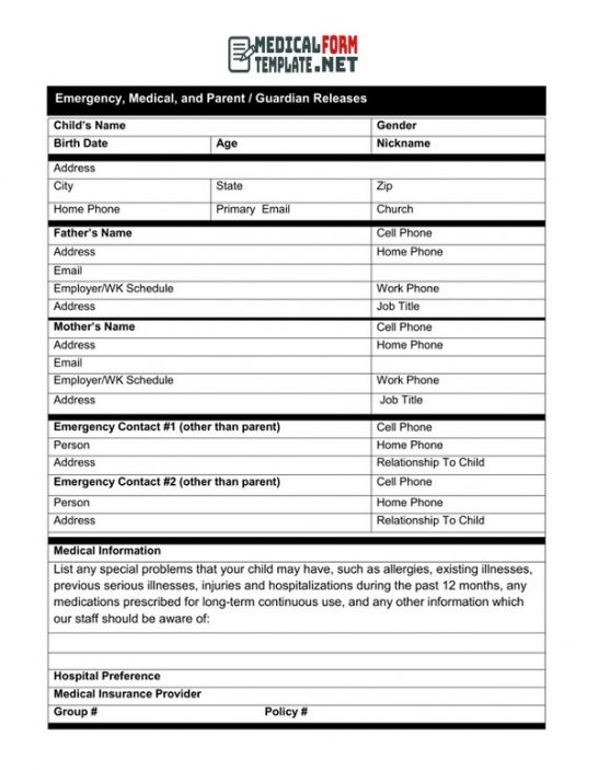 Free Emergency Medical Information Form Template Word Sample
