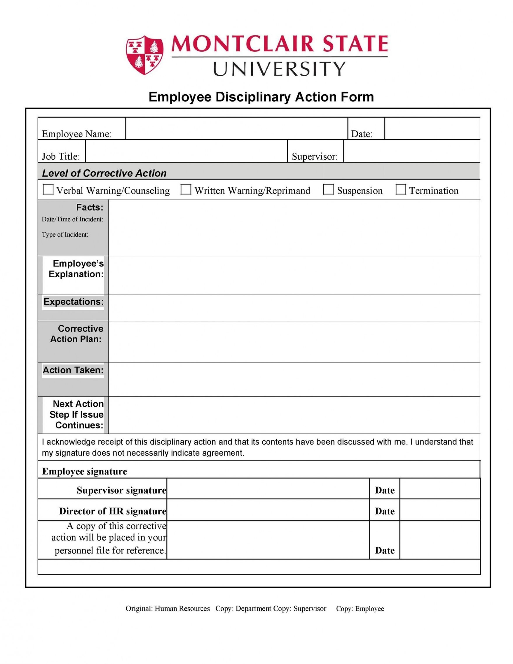 Free Employee Corrective Action Form Template  Sample