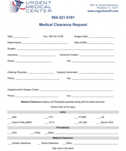 Free Medical Clearance Form Template Pdf