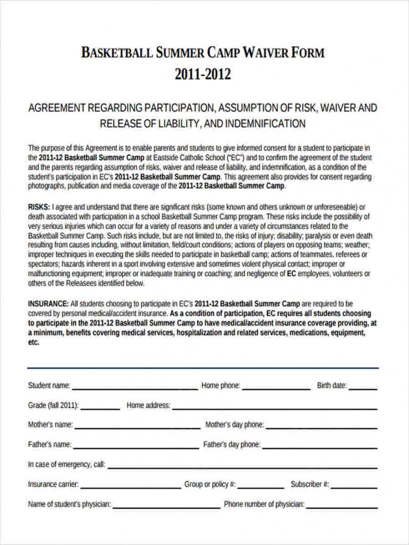 Free Sports Waiver Form Template  Example