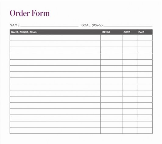 Parts Order Form Template Word