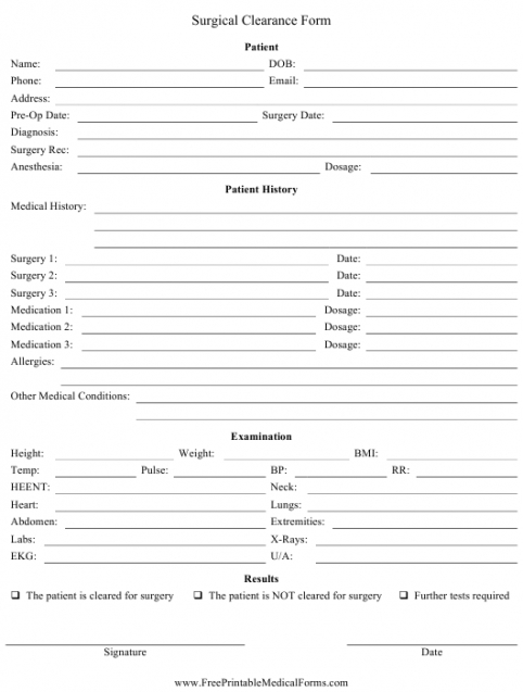 Printable Medical Clearance Form Template Word Example