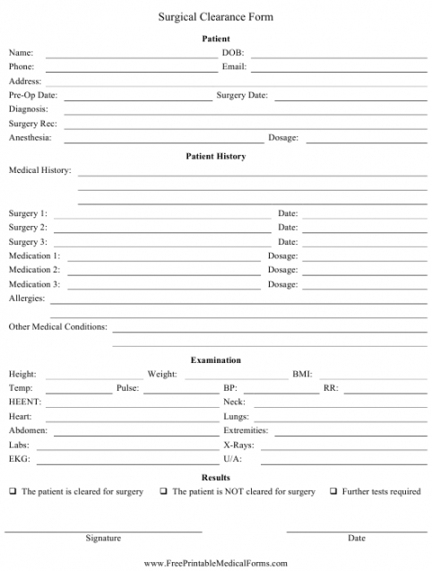 Printable Medical Clearance Form Template Word Example Minasinternational