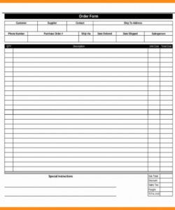 Printable Parts Order Form Template Word Example