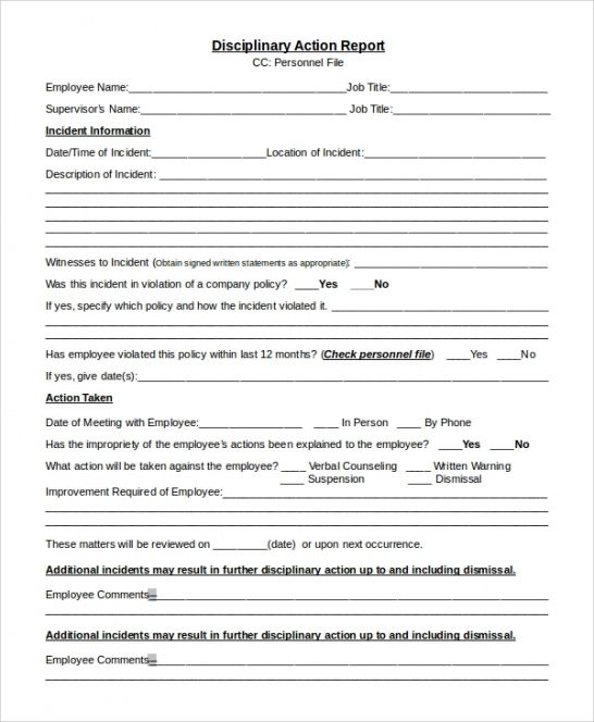 Professional Employee Corrective Action Form Template Pdf