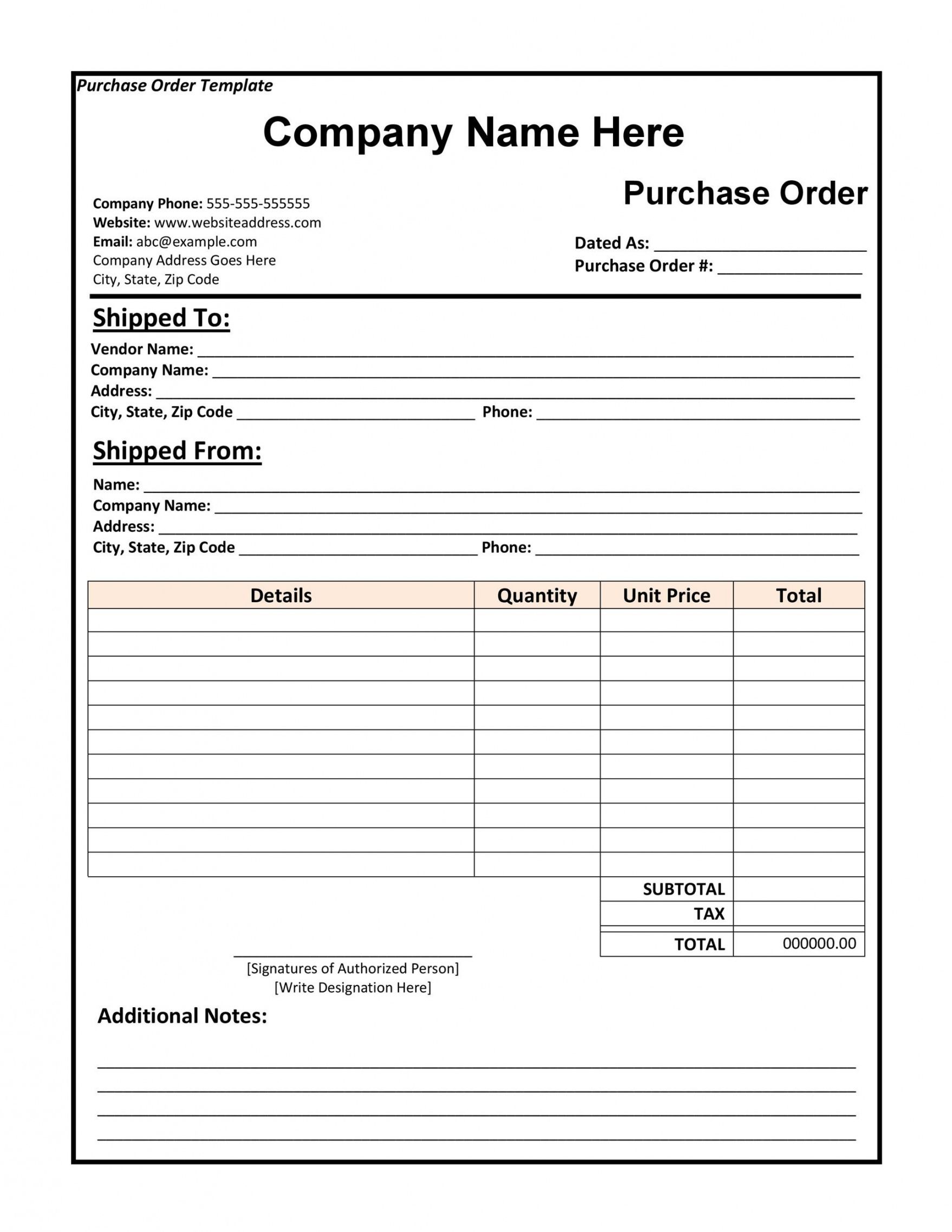 Professional Generic Order Form Template Word Example