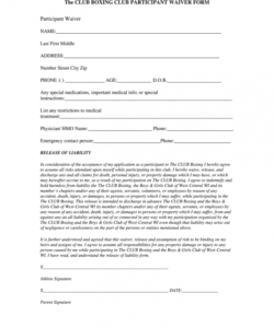 Costum Printable Fitness Waiver And Release Form Template Doc Example