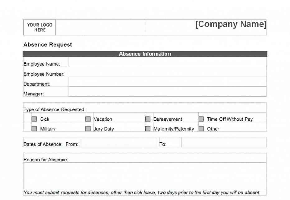 Costum Vacation Time Off Request Form Template Word