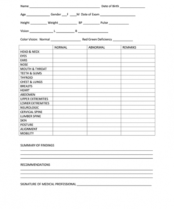 Editable Health Physical Form Template Doc Sample