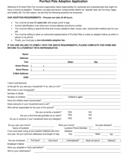 Editable Pet Adoption Form Template Excel Example