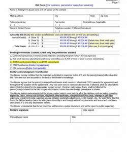 Free Construction Bid Form Template Doc Example