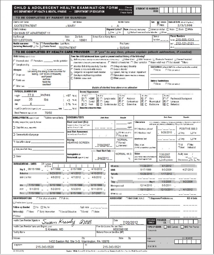 Free Health Physical Form Template  Example