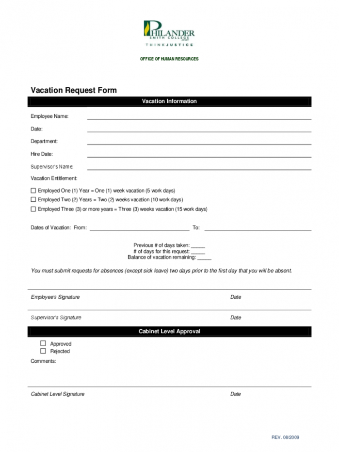 Free Printable Vacation Request Form Template Word Example