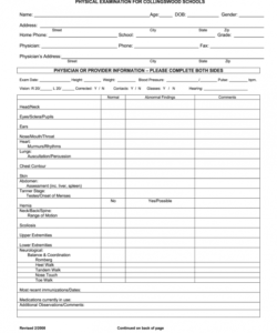 Health Physical Form Template Word Example