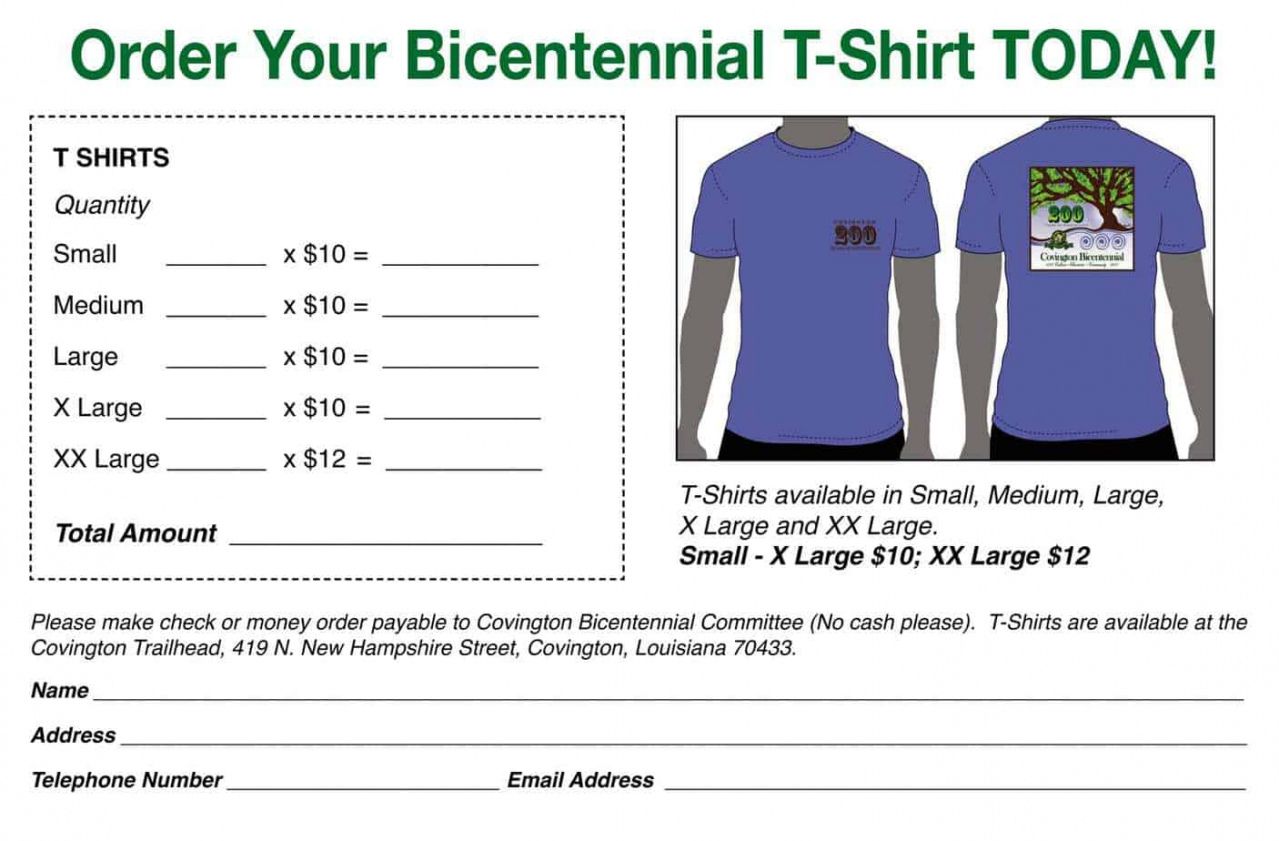 Printable Custom Shirt Order Form Template Excel Sample