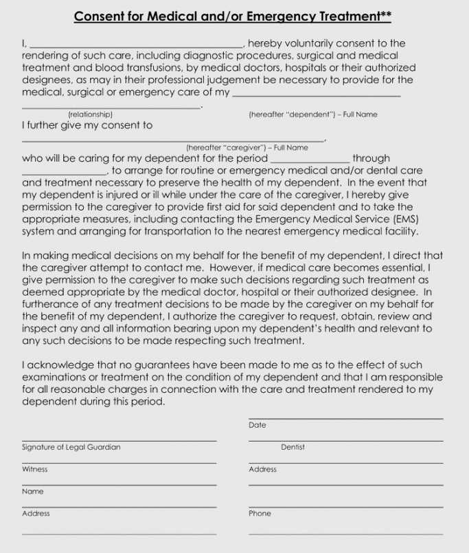 Printable Medication Consent Form Template  Example
