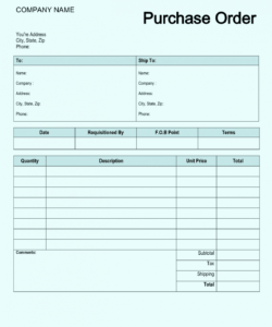 Printable Part Order Form Template Excel