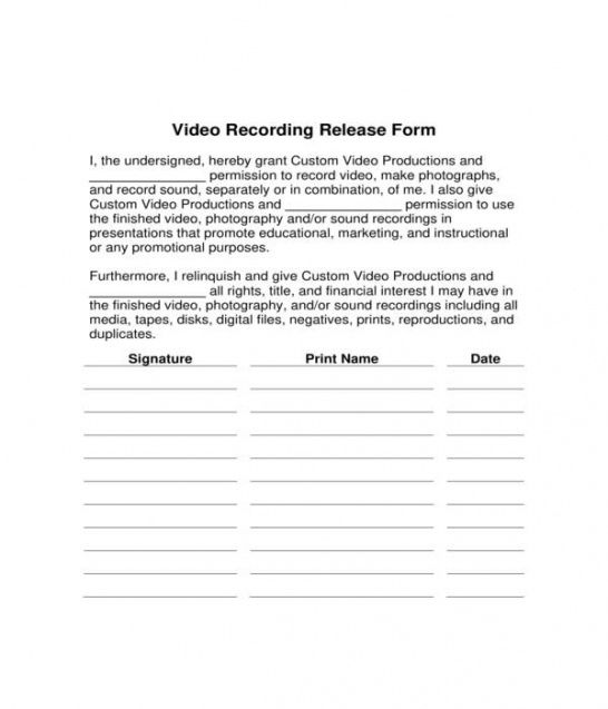 Printable Photo And Video Release Form Template Pdf Sample