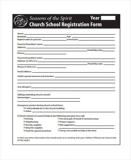 Printable Sunday School Registration Form Template Example Minasinternational