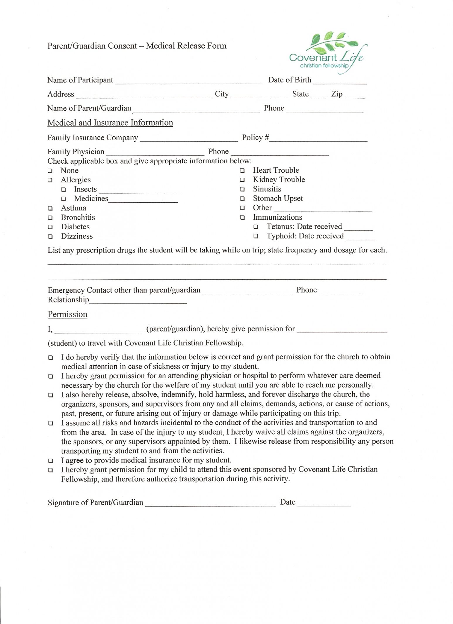 Media Release Form For Minors Template