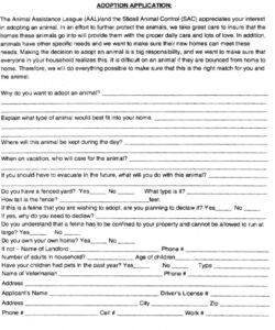 Professional Pet Adoption Form Template Word Sample