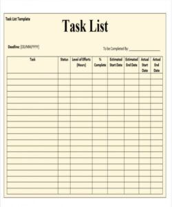 Professional Task Form Template Excel