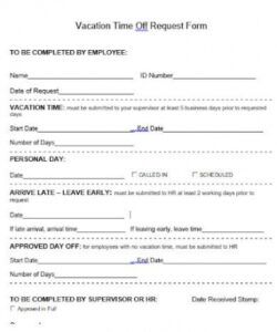Professional Vacation Time Off Request Form Template Word Example