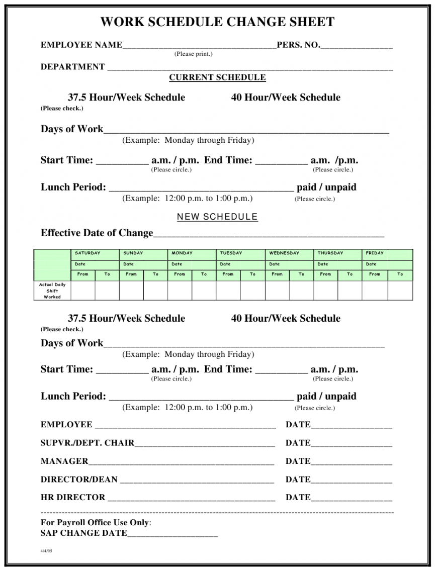 Shift Change Form Template Pdf