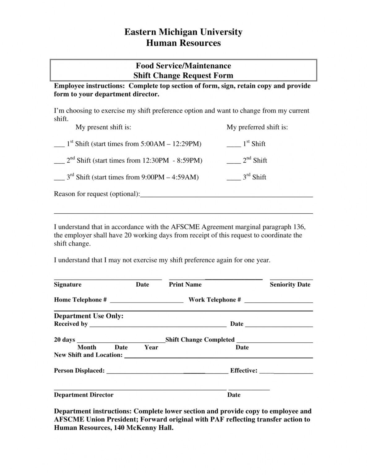 Work Schedule Change Request Form Template PDF Example | Minasinternational