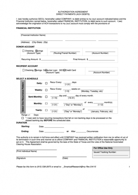 Ach Processing Authorization Form Template Doc