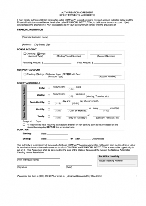 Ach Processing Authorization Form Template Doc Minasinternational 6904